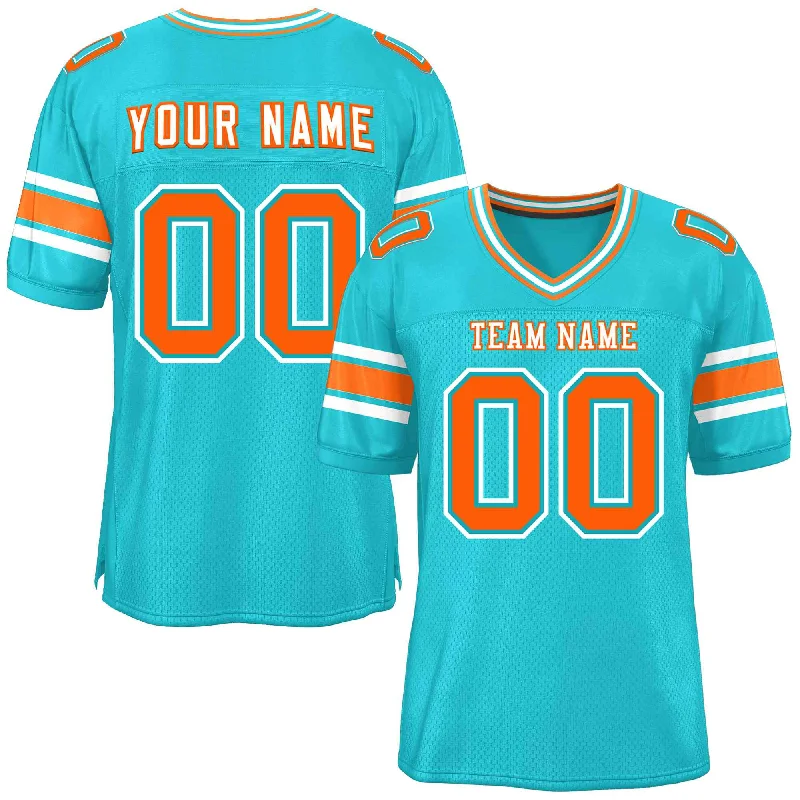 Custom Football Jerseys With Graphics & Text-Custom Aqua Personalized Classic Authentic Football Jersey