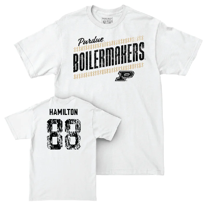 Custom Football Jerseys For School Events-Football White Slant Comfort Colors Tee   - Donovan Hamilton