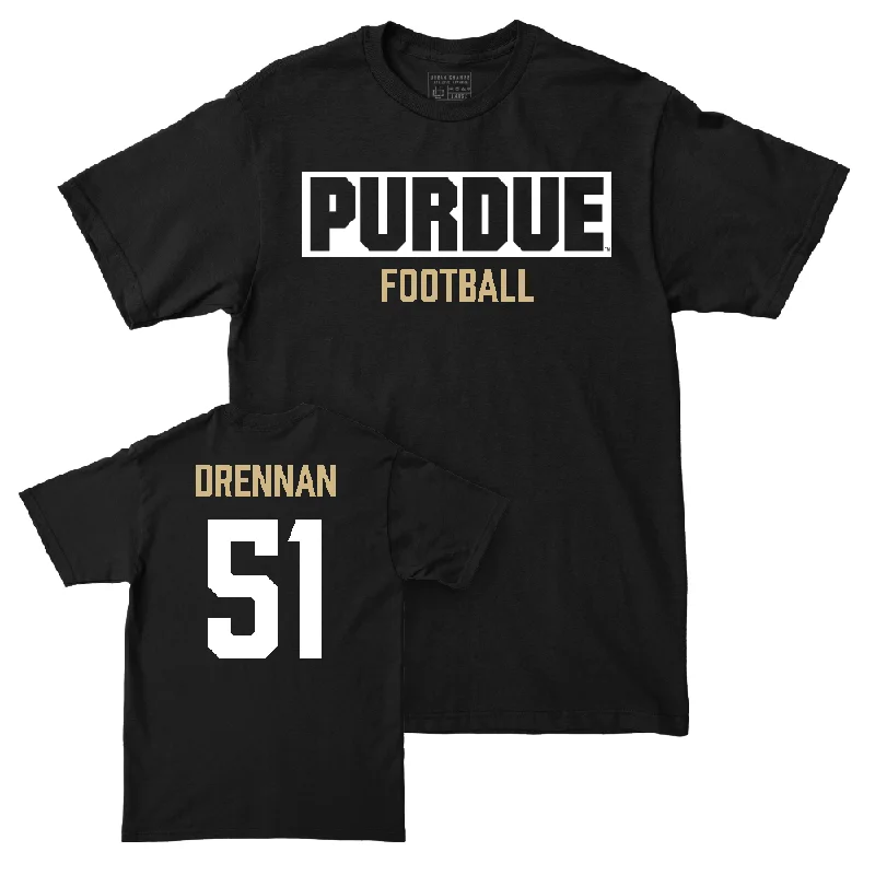 Custom Embroidered Football Jerseys-Football Black Staple Tee   - Landon Drennan