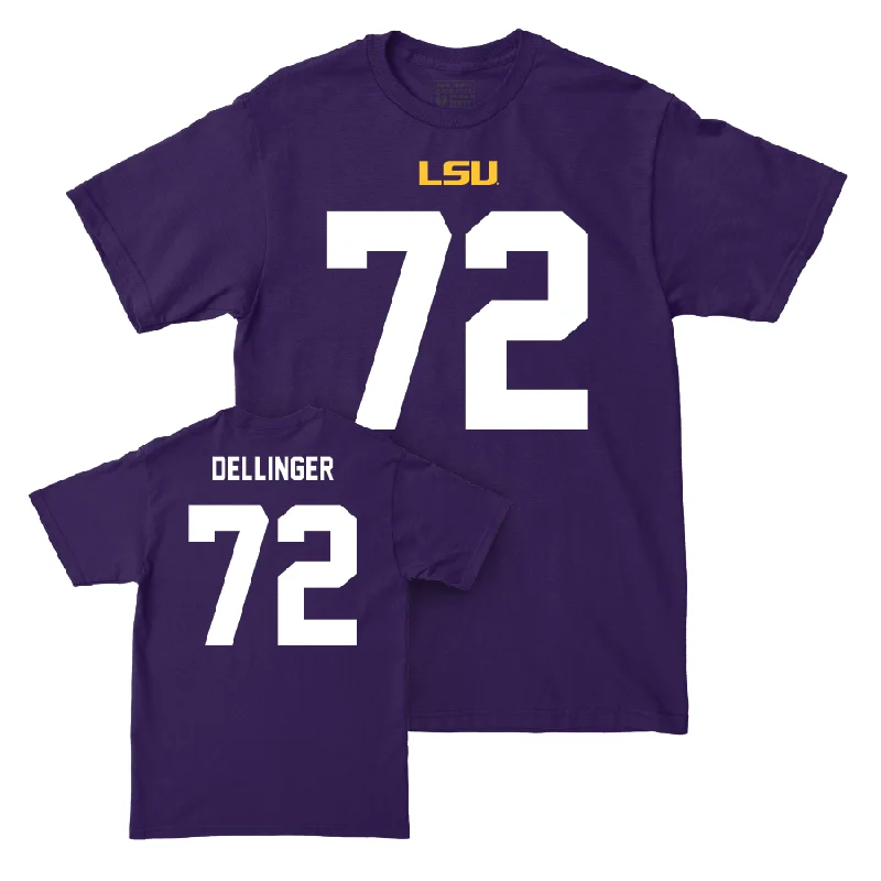 Football Jerseys With Bold, Unique Graphics-LSU Football Purple Shirsey Tee - Garrett Dellinger | #72