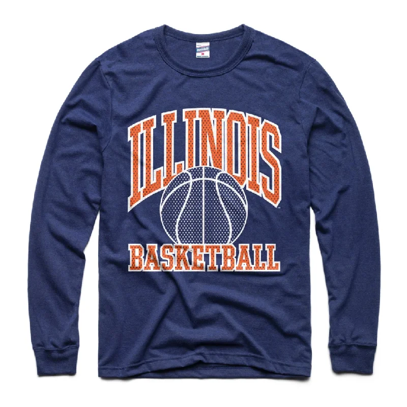 Personalized Basketball Jerseys For Team Outings-Illinois Fighting Illini Charlie Hustle Retro Basketball Long Sleeve T-shirt