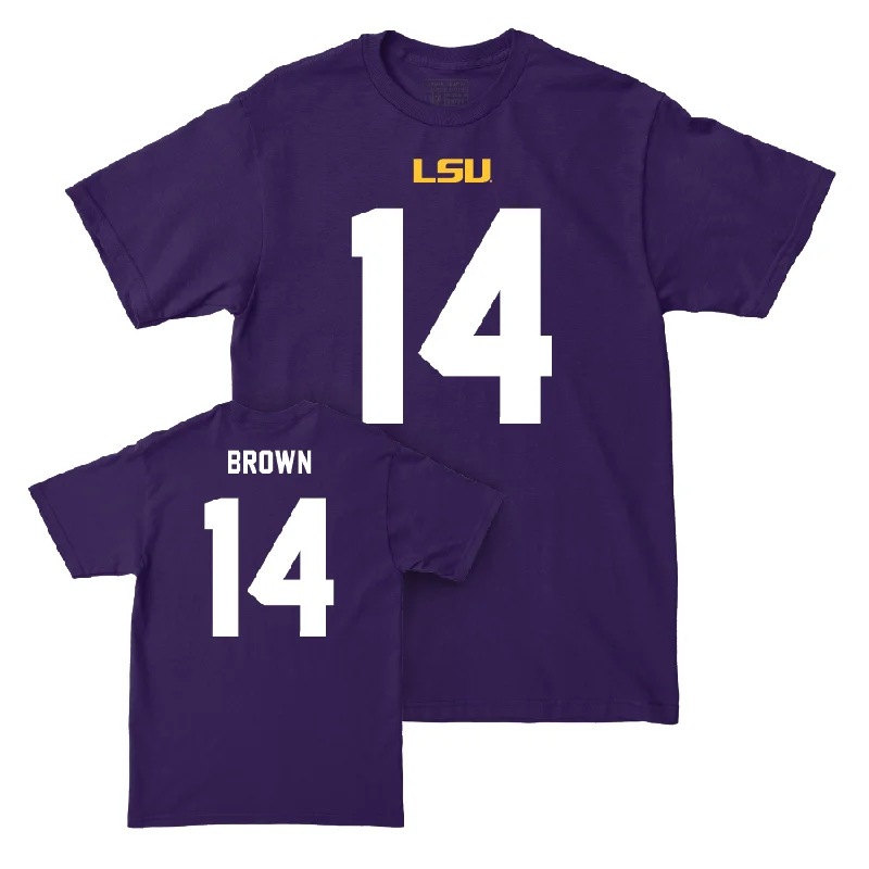 Personalized Football Jerseys For Birthdays-LSU Football Purple Shirsey Tee - Jalen Brown | #14