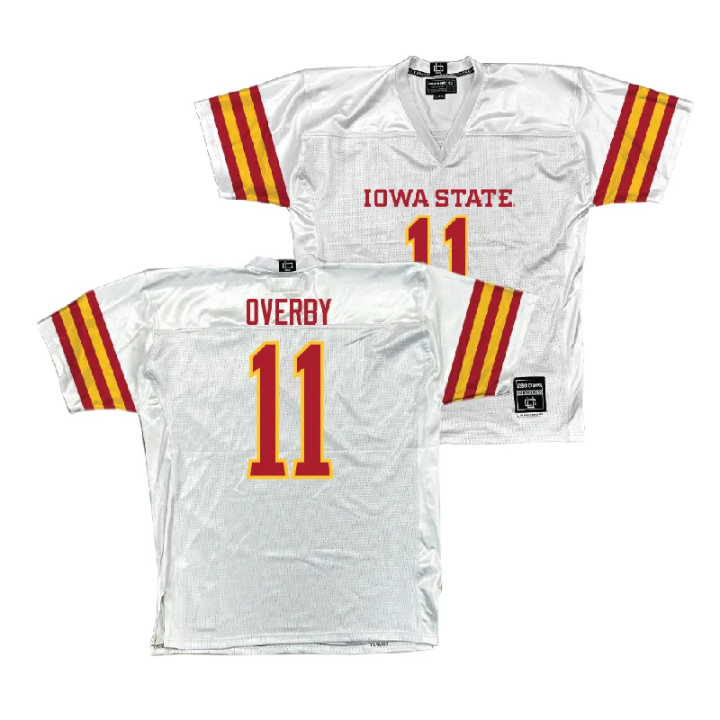 Custom Football Jerseys With Logos For Gifts-Iowa State Football White Jersey  - Dominic Overby