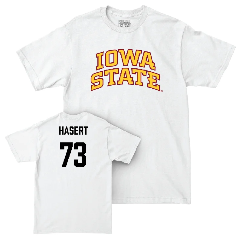 Custom Football Jerseys For Special Celebrations-Iowa State Football White Comfort Colors Tee  - Deylin Hasert