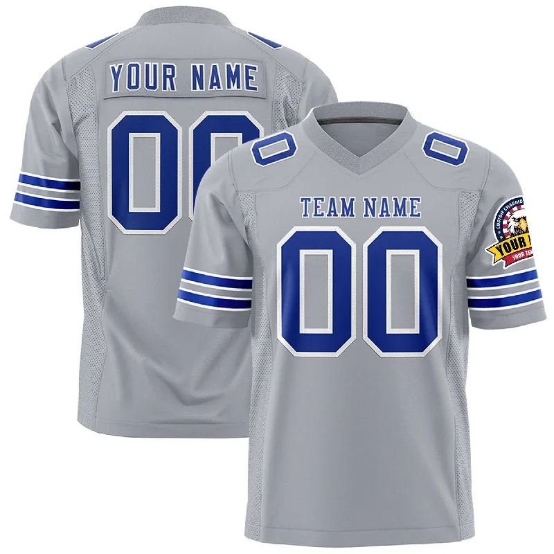 Football Jerseys For Charity Auctions-Custom Gray Royal-White Personalized Classic Authentic Football Jersey