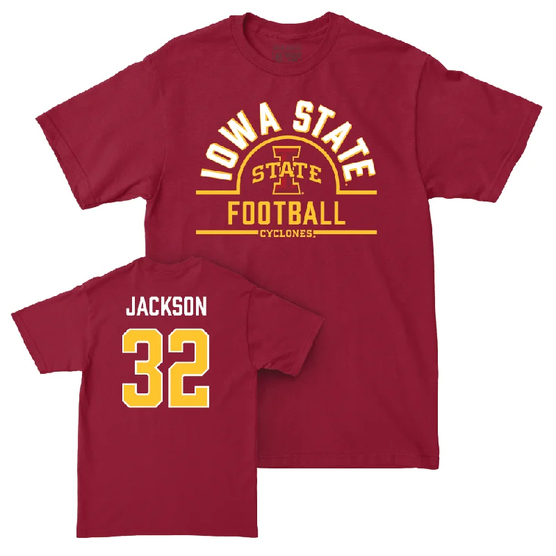 Custom Football Jerseys With Embroidered Logos-Iowa State Football Crimson Arch Tee  - Angelo Jackson