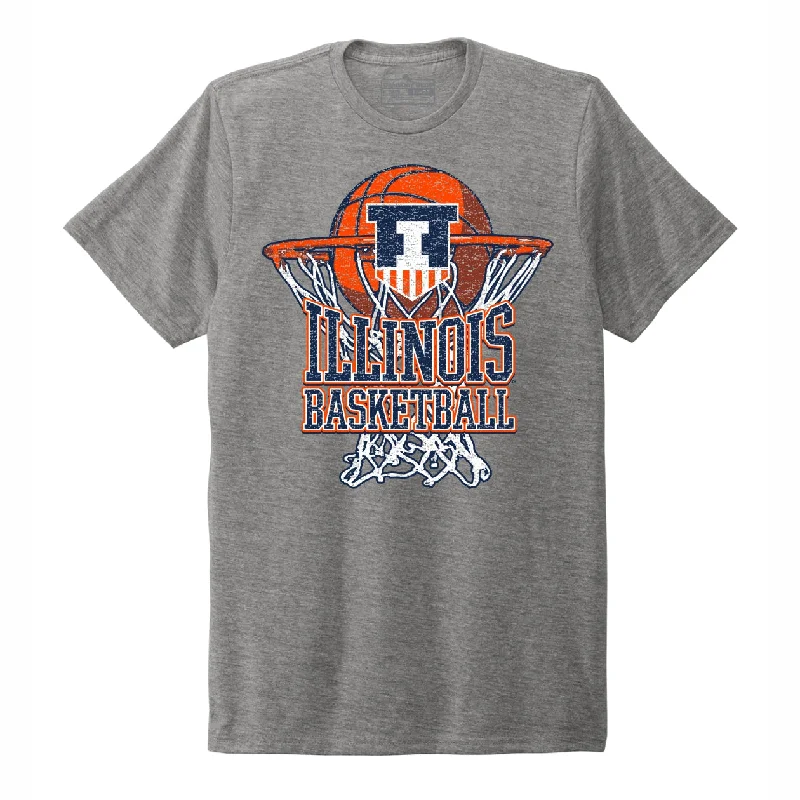 Customizable Basketball Jerseys-Illinois Basketball Men's Grey Vintage Shield Hoop Tee