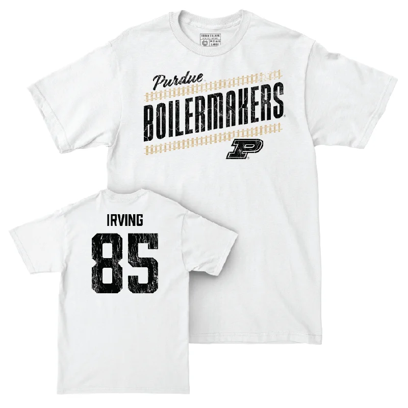 Personalized Football Jerseys For Fans-Football White Slant Comfort Colors Tee   - Caleb Irving