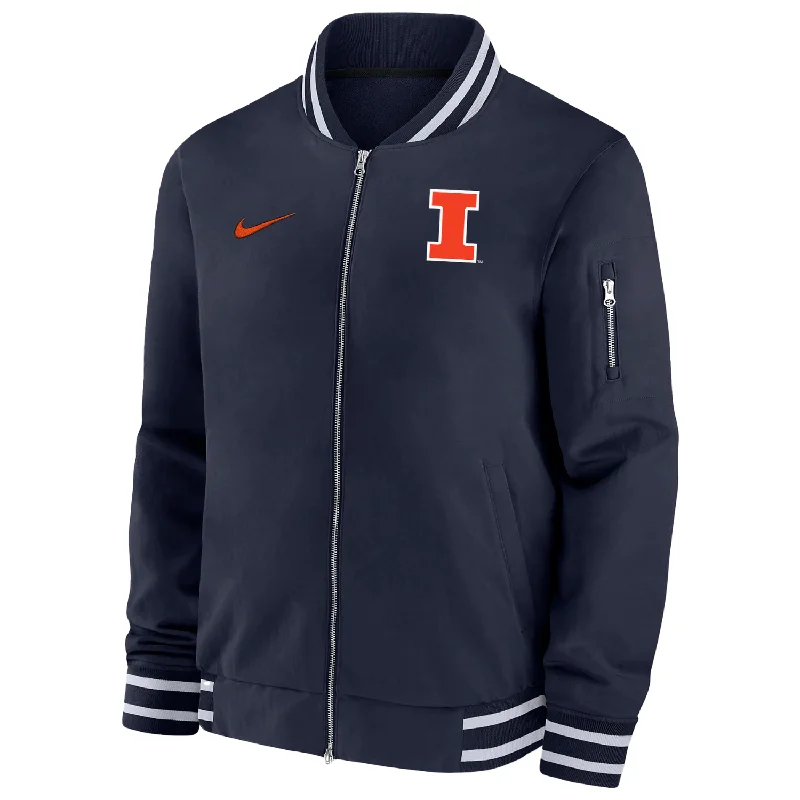 Custom Basketball Jerseys-Illinois Fighting Illini Bomber Jacket Men's Nike Navy