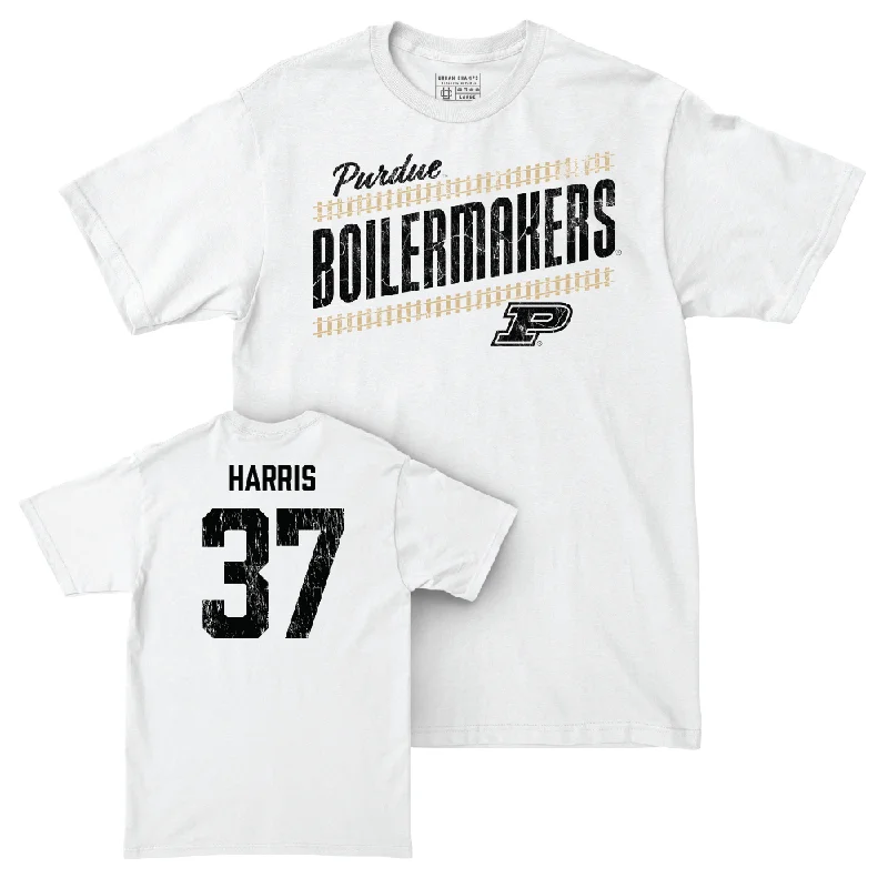 Football Jerseys With Personalized Player Names-Football White Slant Comfort Colors Tee   - Antonio Harris