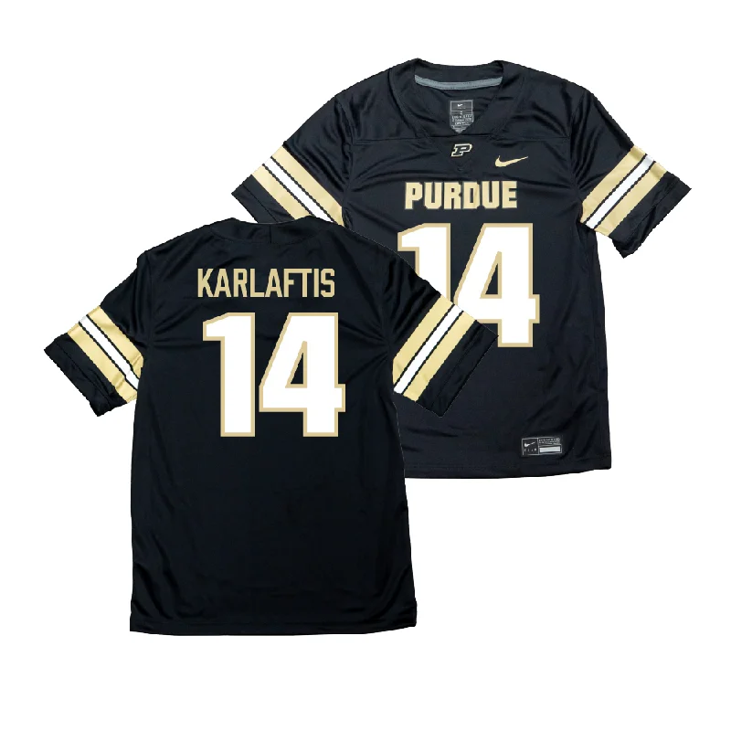 Custom Football Jerseys With Custom Logos & Colors-Nike Purdue Boilermakers Black NIL Game Replica Football Jersey - Yanni Karlaftis