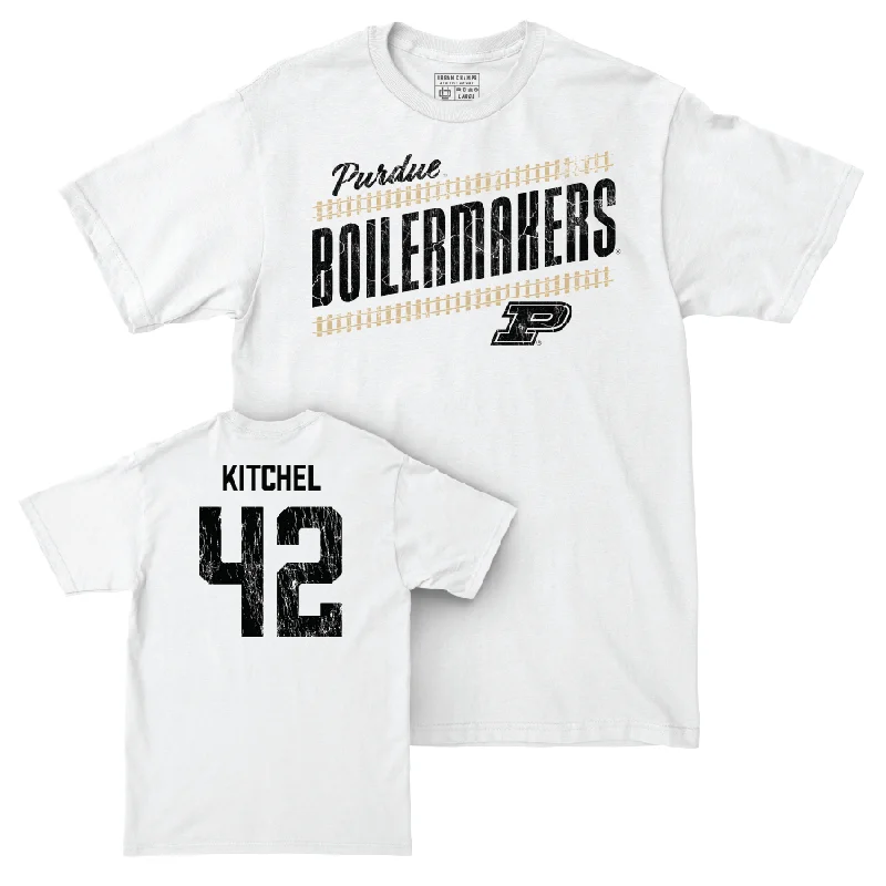 Personalized Football Jerseys With Team Colors-Football White Slant Comfort Colors Tee   - Cooper Kitchel