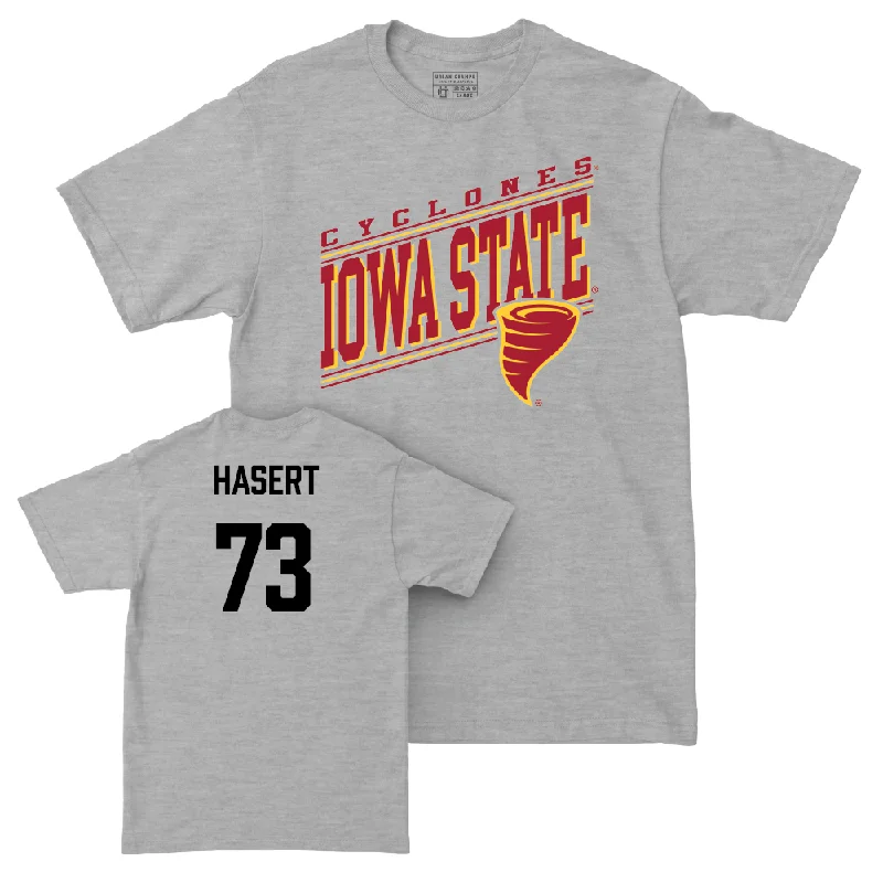 Custom Football Jerseys With Team Emblem-Iowa State Football Sport Grey Vintage Tee  - Deylin Hasert