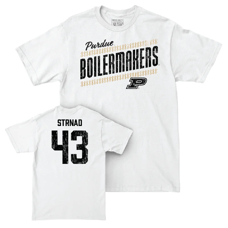 Custom Football Jerseys With Team Colors & Numbers-Football White Slant Comfort Colors Tee   - Claude Strnad