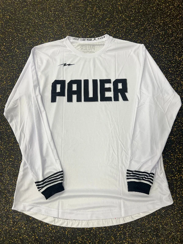 Basketball Jerseys With Custom Artwork-Pauer Youth Center White/Black LS Jersey