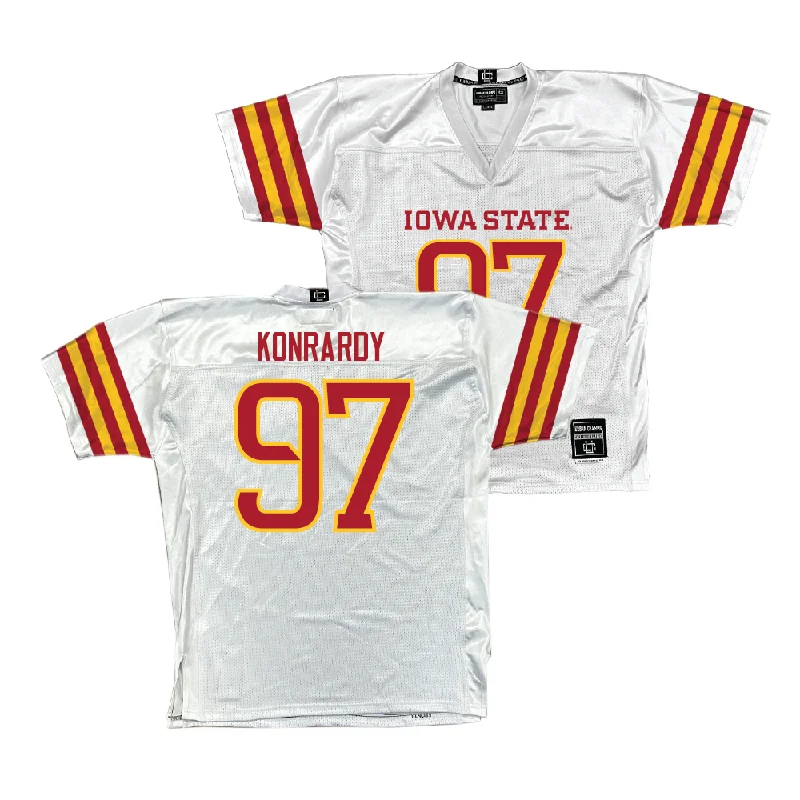 Team Football Jerseys With Logos & Text-Iowa State Football White Jersey  - Kyle Konrardy