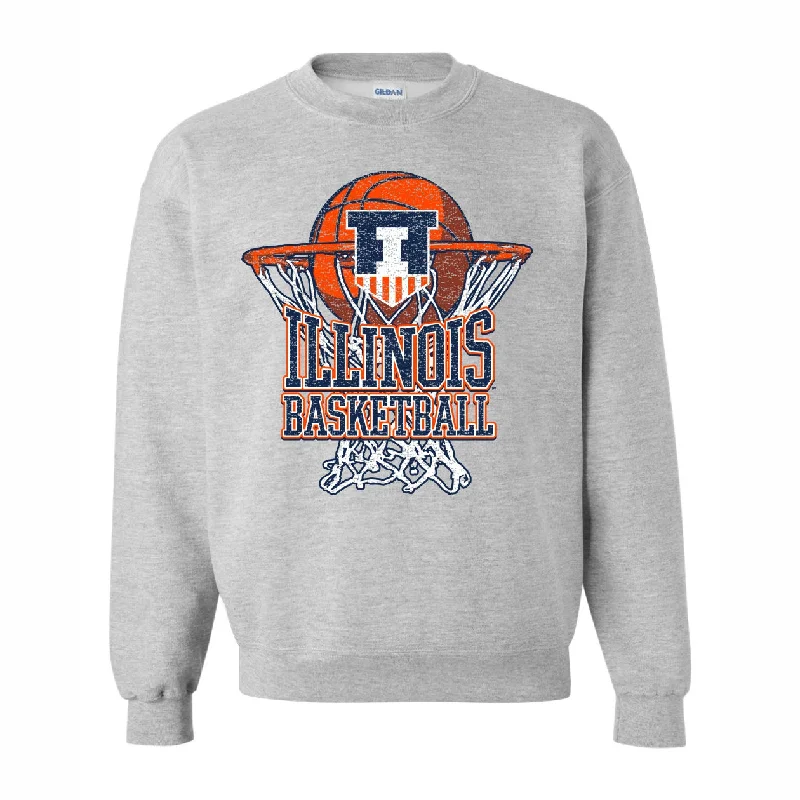 High-Quality Basketball Jerseys-Illinois Basketball Sweatshirt Men's Grey Vintage Shield Hoop