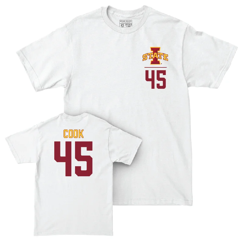 Football Jerseys For High School Competitions-Iowa State Football White Logo Comfort Colors Tee  - Alec Cook