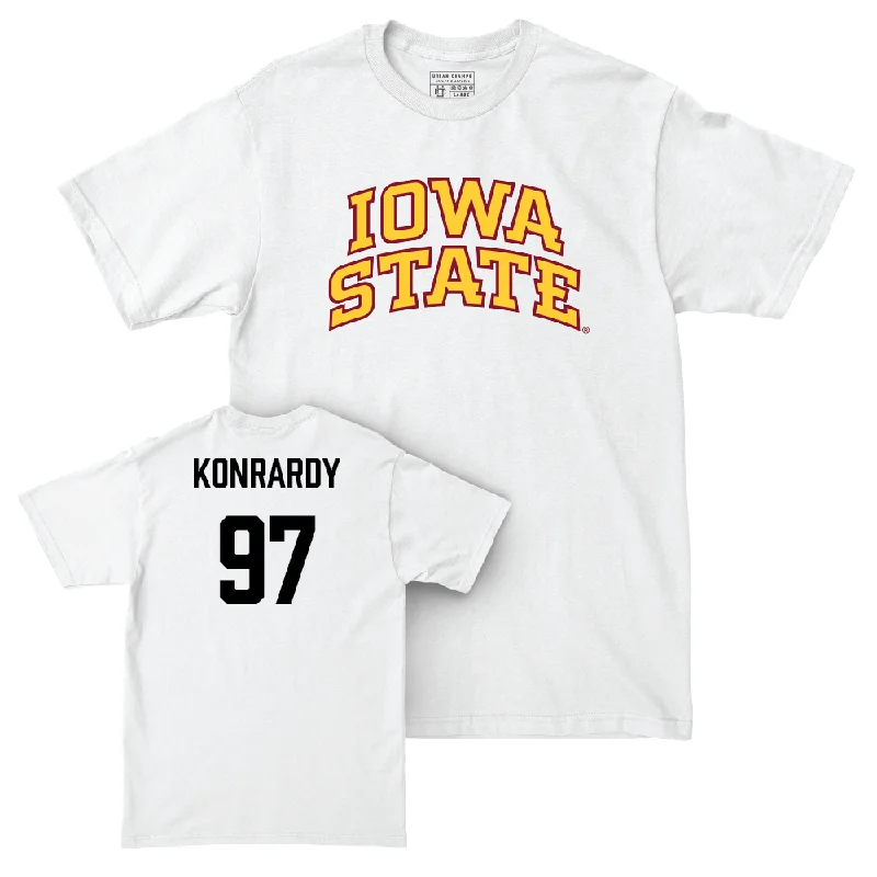 Personalized Football Jerseys With Player Stats-Iowa State Football White Comfort Colors Tee  - Kyle Konrardy