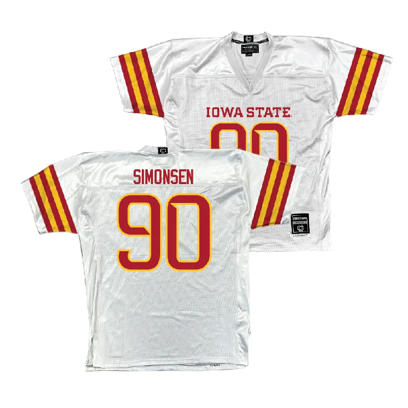 Custom Football Jerseys With Custom Logos & Colors-Iowa State Football White Jersey  - Braden Simonsen