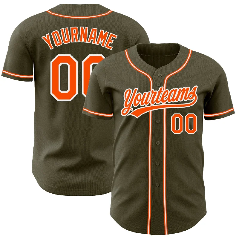 Team Baseball Jerseys With Custom Prints-Custom Olive Orange-White Authentic Salute To Service Baseball Jersey