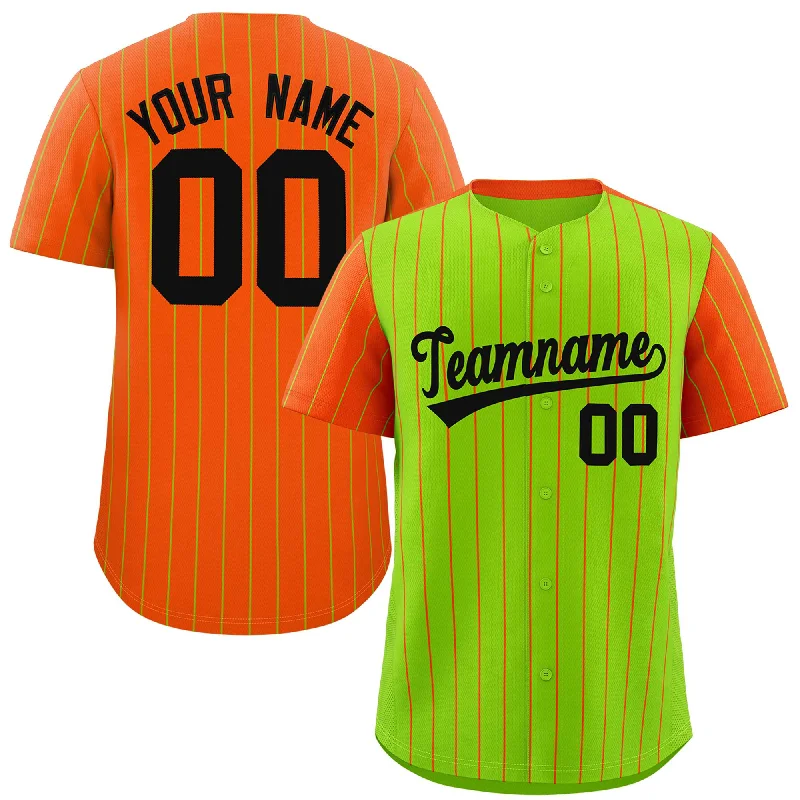 Custom Baseball Jerseys With Bold Colors-Custom Neon Green Orange Pinstripe Personalized Raglan Sleeves Authentic Baseball Jersey