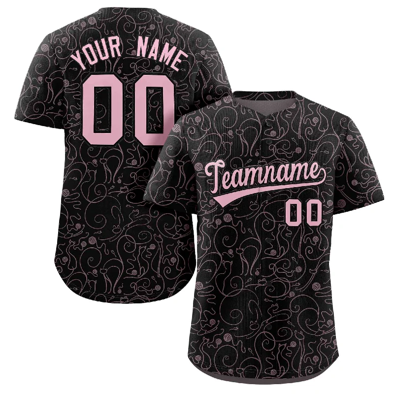 Custom Baseball Jerseys With Unique Text-Custom Black Light Pink Line Art Graffiti Pattern Design Authentic Baseball Jersey