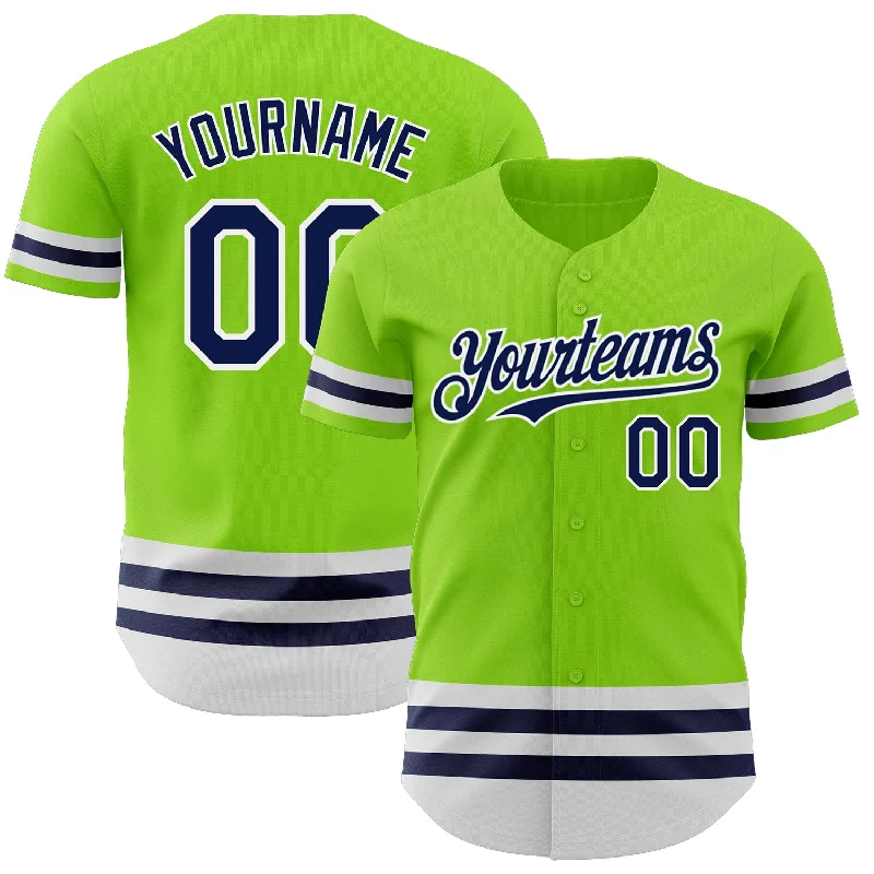 Baseball Jerseys With Bold Team Logos-Custom Neon Green Navy-White Line Authentic Baseball Jersey