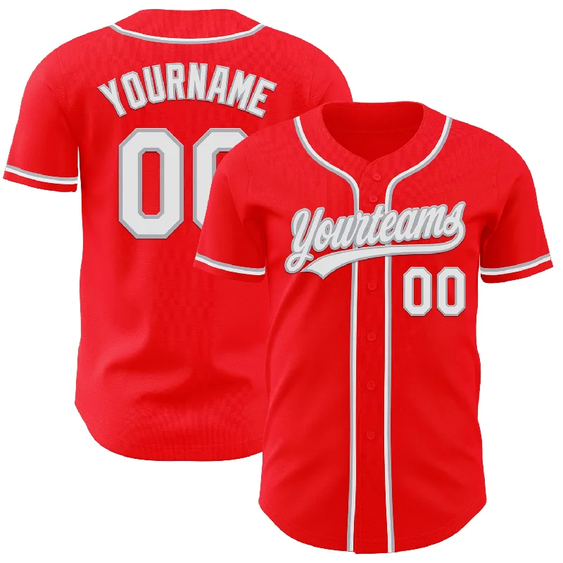 Personalized Baseball Jerseys With Custom Numbers-Custom Fire Red White-Gray Authentic Baseball Jersey