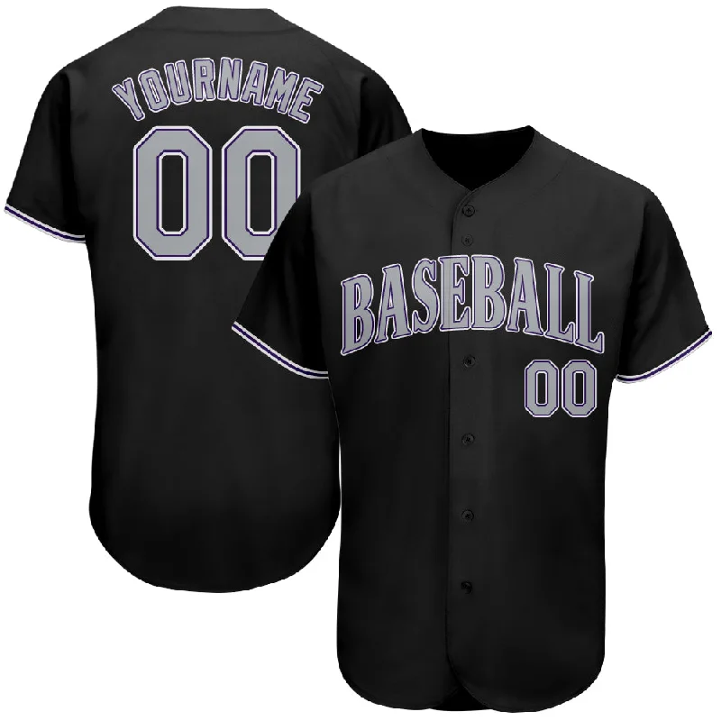 Custom Baseball Jerseys For Kids-Custom Black Gray-Purple Authentic Baseball Jersey