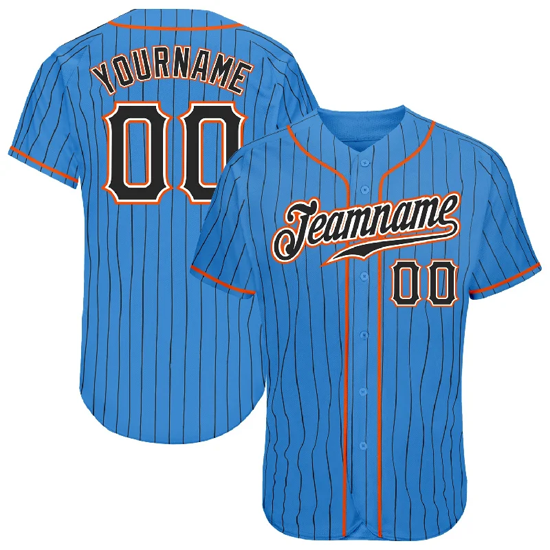 Baseball Jerseys For Minor Leagues-Custom Powder Blue Black Pinstripe Black-Orange Authentic Baseball Jersey