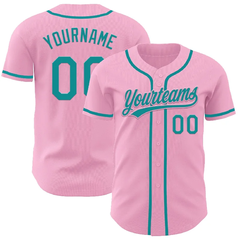 Custom Team Baseball Jerseys For Fundraisers-Custom Light Pink Teal Authentic Baseball Jersey