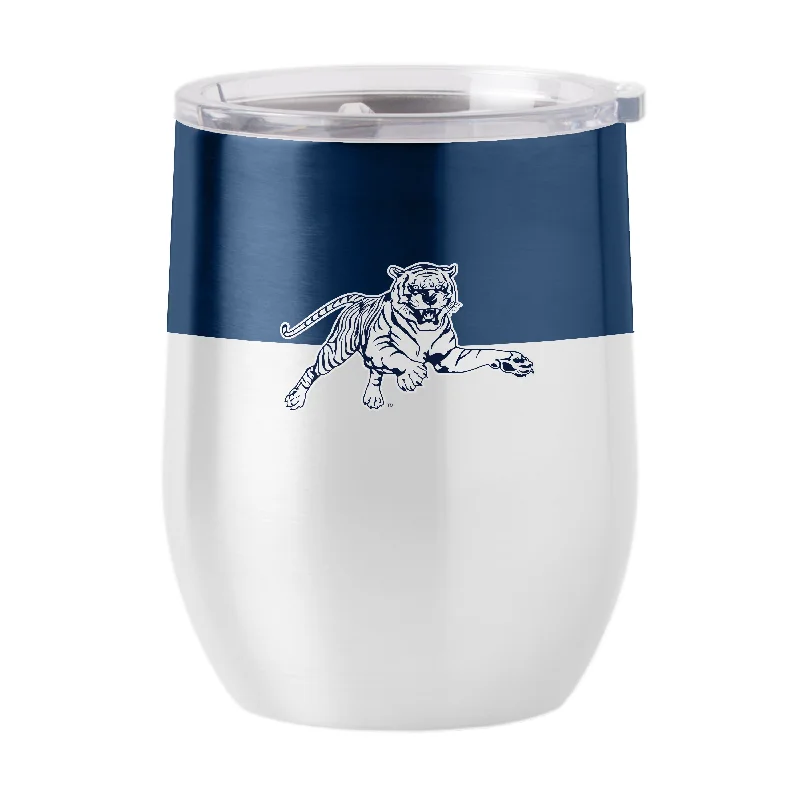 Custom Team Mugs With Exclusive Designs-Jackson State Colorblock 16oz Stainless Curved Beverage