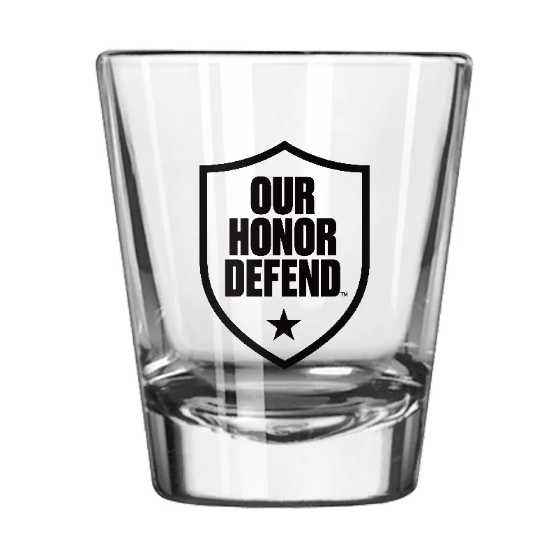 Team Mugs With Fun Designs-Ohio State Our Honor Defend 2oz Flag Shot Glass