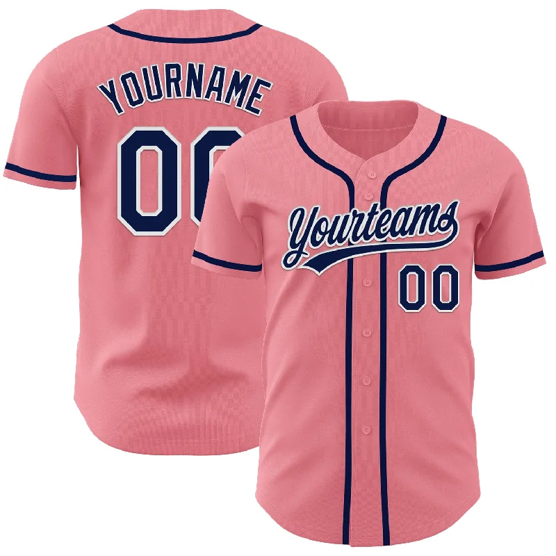 Custom Baseball Jerseys With Full Names-Custom Medium Pink Navy-White Authentic Baseball Jersey