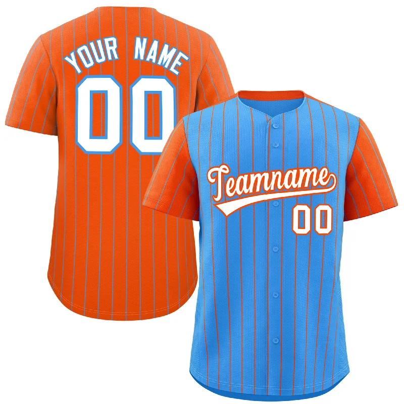 Custom Baseball Jerseys For Charity Auctions-Custom Powder Blue Orange Pinstripe Personalized Raglan Sleeves Authentic Baseball Jersey