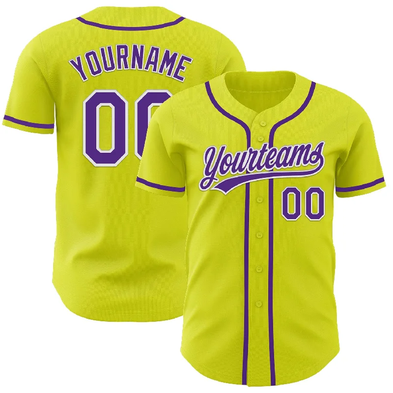 Personalized Baseball Jerseys For Fans-Custom Neon Yellow Purple-White Authentic Baseball Jersey