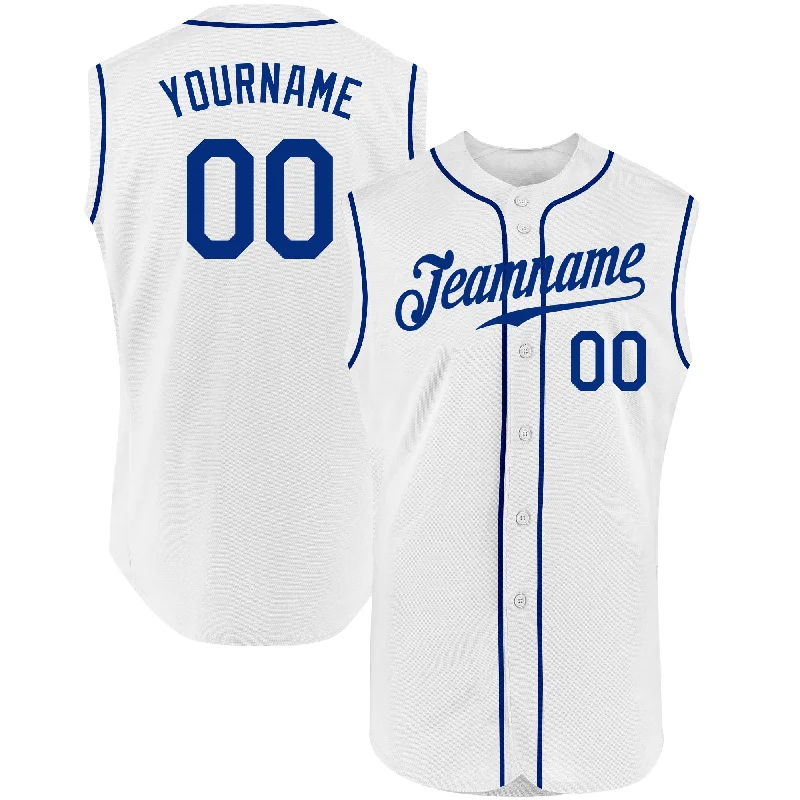 Team Baseball Jerseys With Printed Designs-Custom White Royal Authentic Sleeveless Baseball Jersey