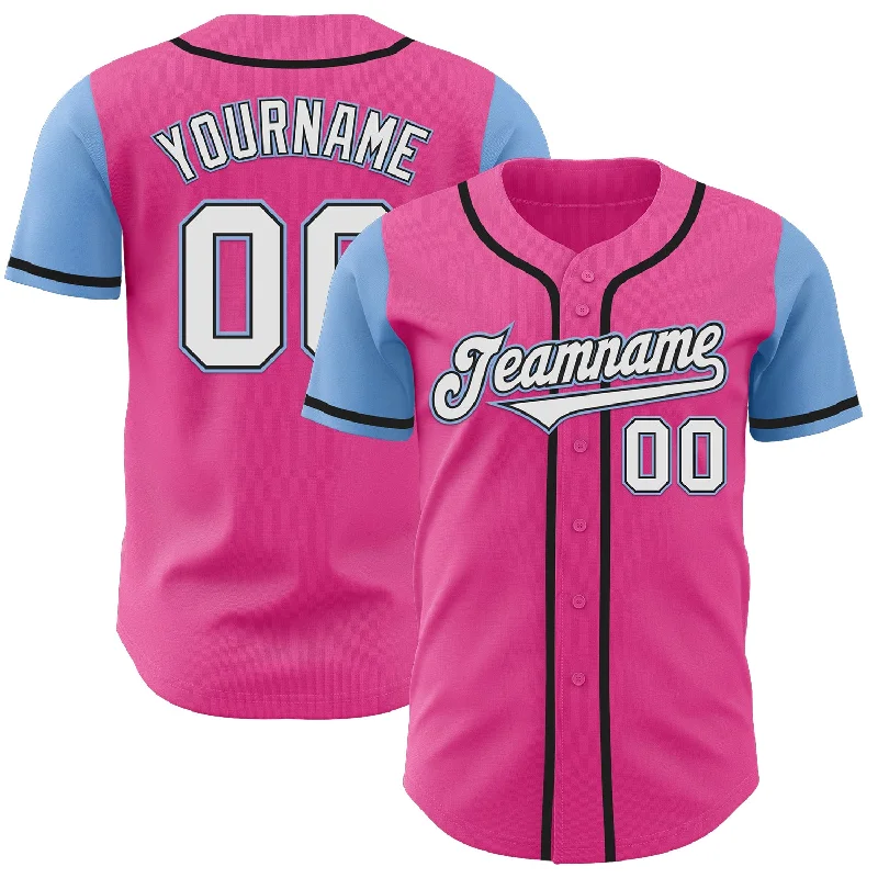 Custom Baseball Jerseys For Charity Auctions-Custom Pink White-Light Blue Authentic Two Tone Baseball Jersey