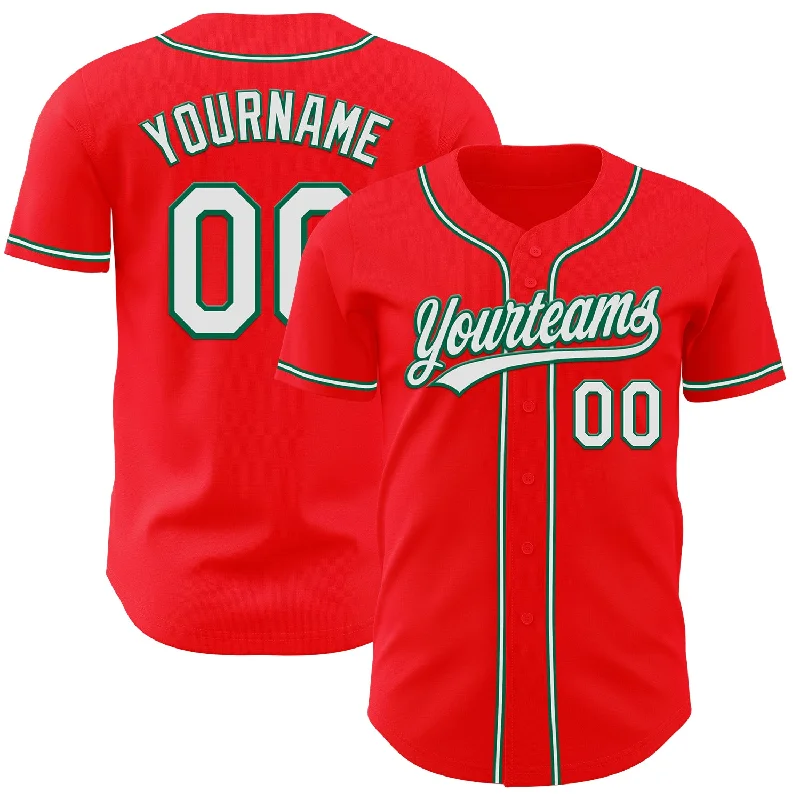 Premium Custom Baseball Jerseys-Custom Fire Red White-Kelly Green Authentic Baseball Jersey