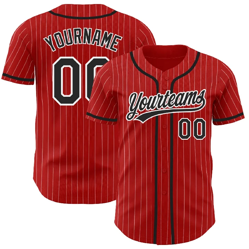 Premium Quality Baseball Jerseys-Custom Red White Pinstripe Black Authentic Baseball Jersey