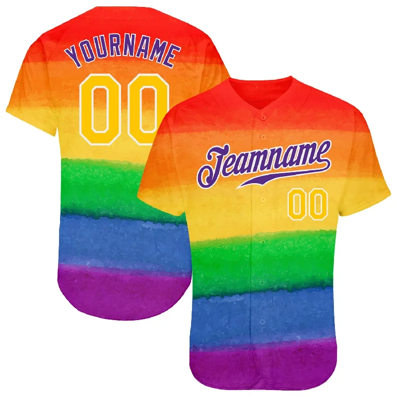 Custom Baseball Jerseys For Holiday Gifts-Custom Rainbow For Pride Month Love Is Love LGBT Authentic Baseball Jersey