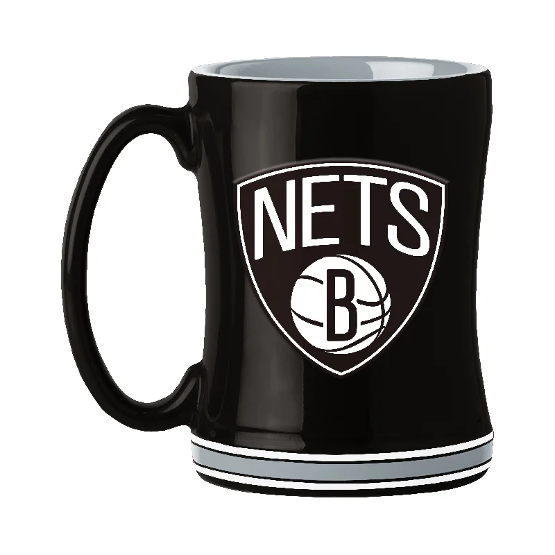 Custom Team Mugs For Birthdays-Brooklyn Nets 14oz Relief Mug