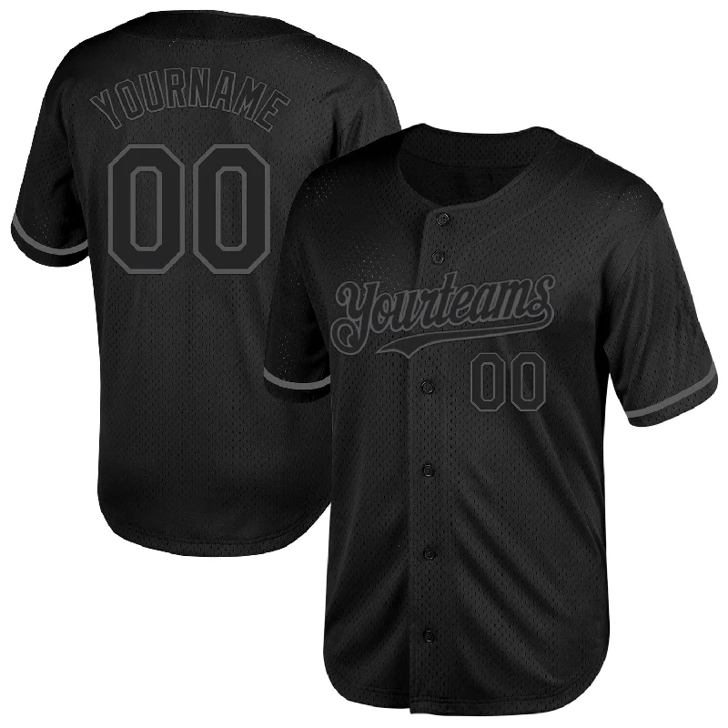 Custom Baseball Jerseys With Vintage Style-Custom Black Steel Gray Mesh Authentic Throwback Baseball Jersey