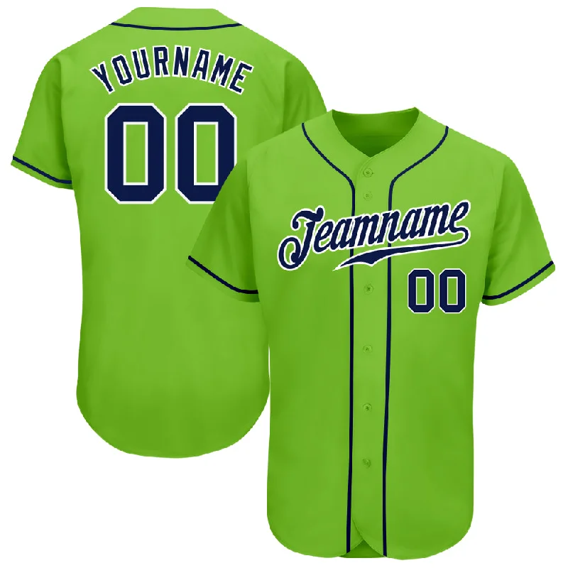 High-Performance Baseball Jerseys For Teams-Custom Neon Green Navy-White Authentic Baseball Jersey