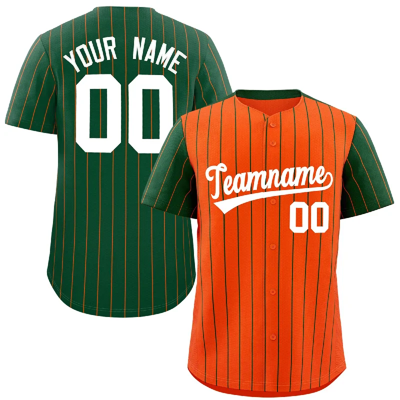 Custom Baseball Jerseys For Women-Custom Orange Green Pinstripe Personalized Raglan Sleeves Authentic Baseball Jersey