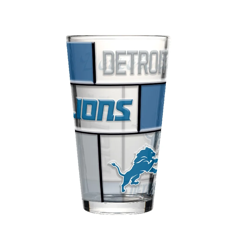 Team Mugs For Team Reunion-Detroit Lions 16oz Quilted Stained Pint Glass