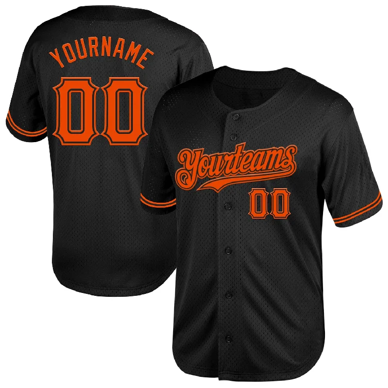 Customized Baseball Jerseys For School Teams-Custom Black Orange Mesh Authentic Throwback Baseball Jersey