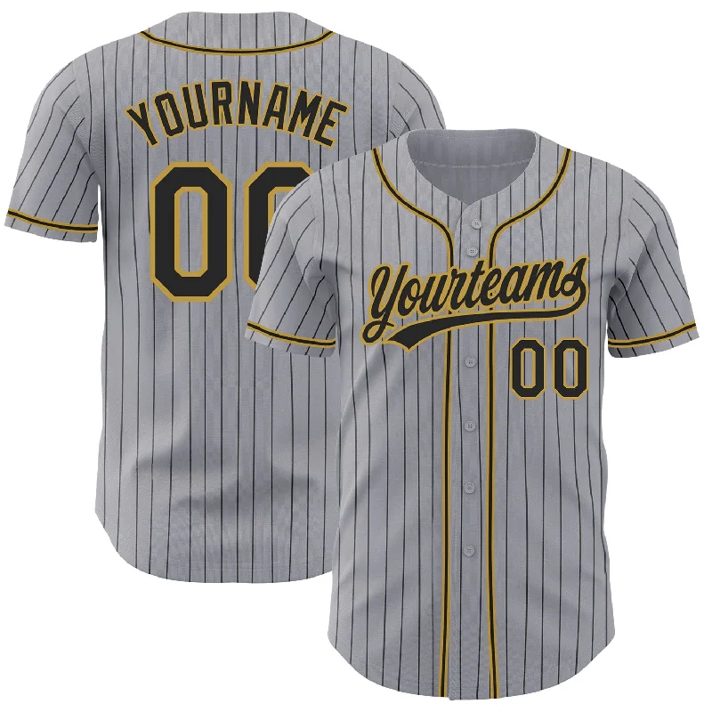 Custom Baseball Jerseys For Charity Auctions-Custom Gray Black Pinstripe Black-Old Gold Authentic Baseball Jersey