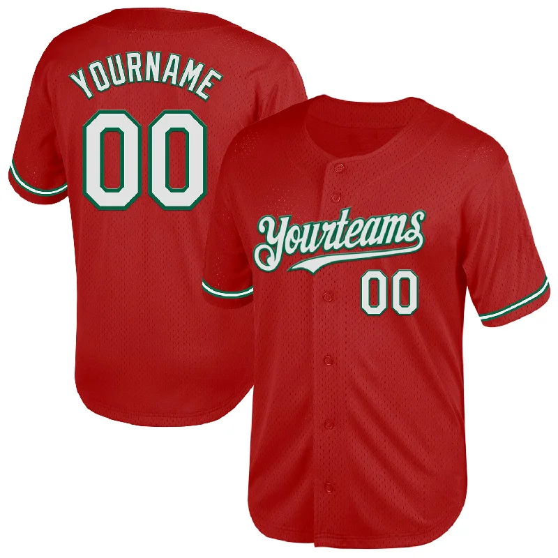 Personalized Baseball Jerseys For Friends-Custom Red White-Kelly Green Mesh Authentic Throwback Baseball Jersey